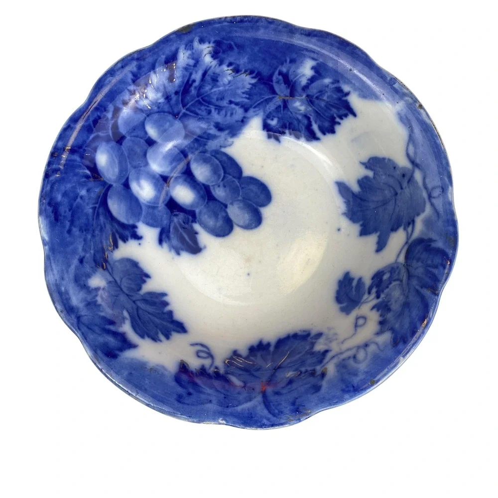 Upper‎ Hanley Pottery England Blue Grape Vine Porcelain Bowl Dish Decor F72Q